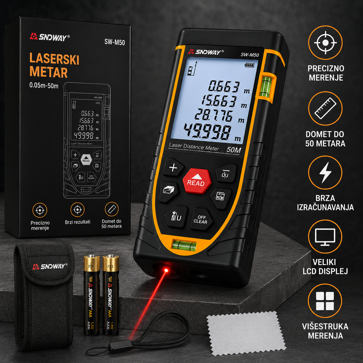 Laserski metar SNDWAY SW-M50 – 50 m