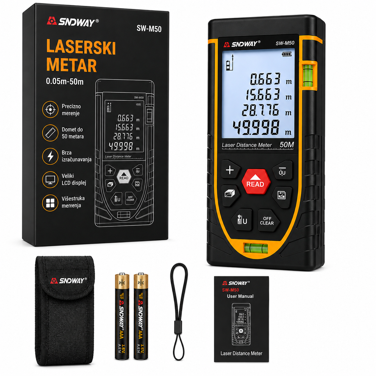Laserski metar SNDWAY SW-M50 – 50 m